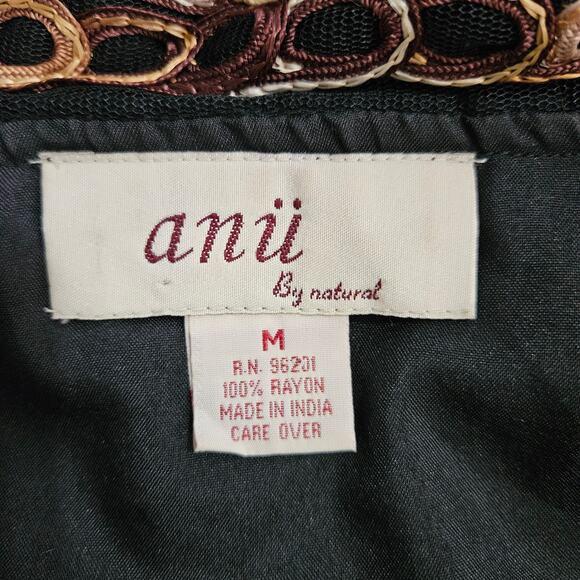 Anu by Natural Blazer Womens Medium Floral Embroidered Open Shacket Black Cream - Picture 10 of 14